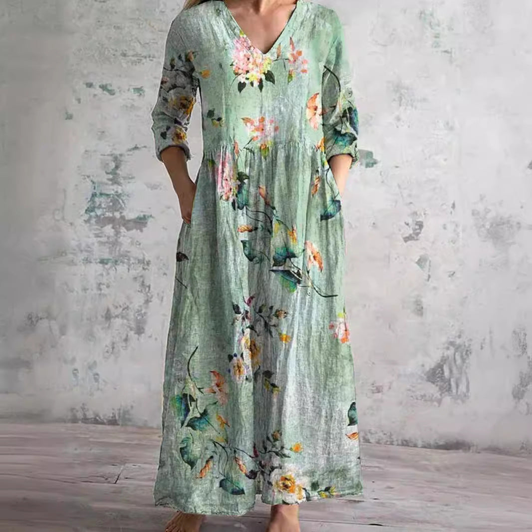 Damen Sommerkleid mit V-Ausschnitt und Blumenmuster