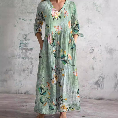 Damen Sommerkleid mit V-Ausschnitt und Blumenmuster