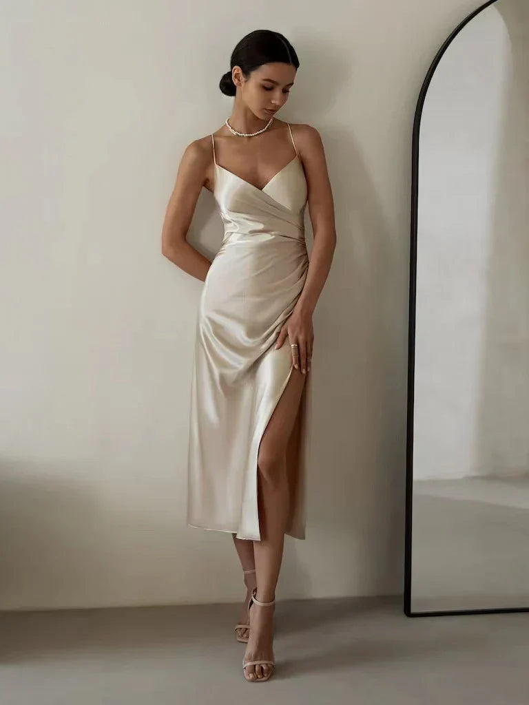 Damen Wickelkleid mit V-Ausschnitt und Seitenschlitz