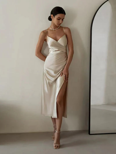 Damen Wickelkleid mit V-Ausschnitt und Seitenschlitz