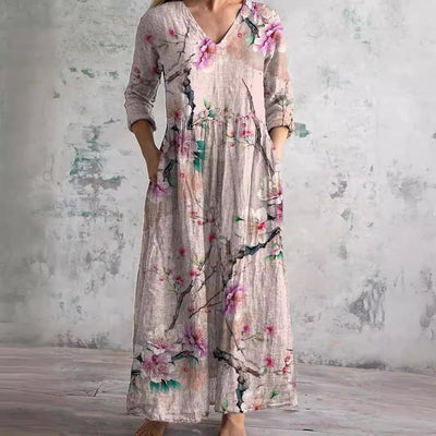 Damen Sommerkleid mit V-Ausschnitt und Blumenmuster