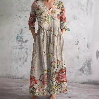 Damen Sommerkleid mit V-Ausschnitt und Blumenmuster