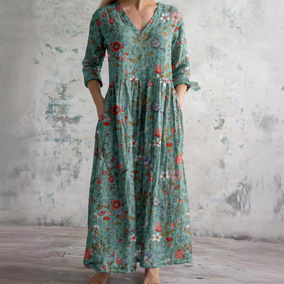 Damen Sommerkleid mit V-Ausschnitt und Blumenmuster