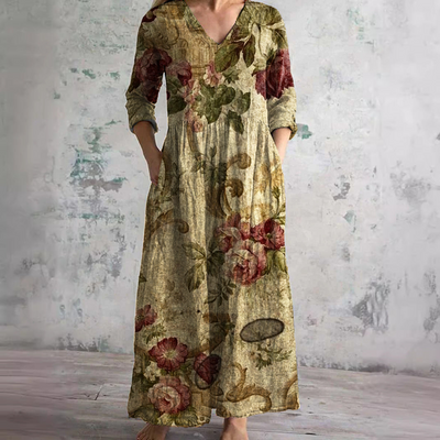 Damen Sommerkleid mit V-Ausschnitt und Blumenmuster
