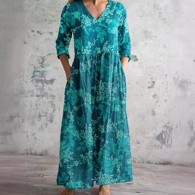 Damen Sommerkleid mit V-Ausschnitt und Blumenmuster
