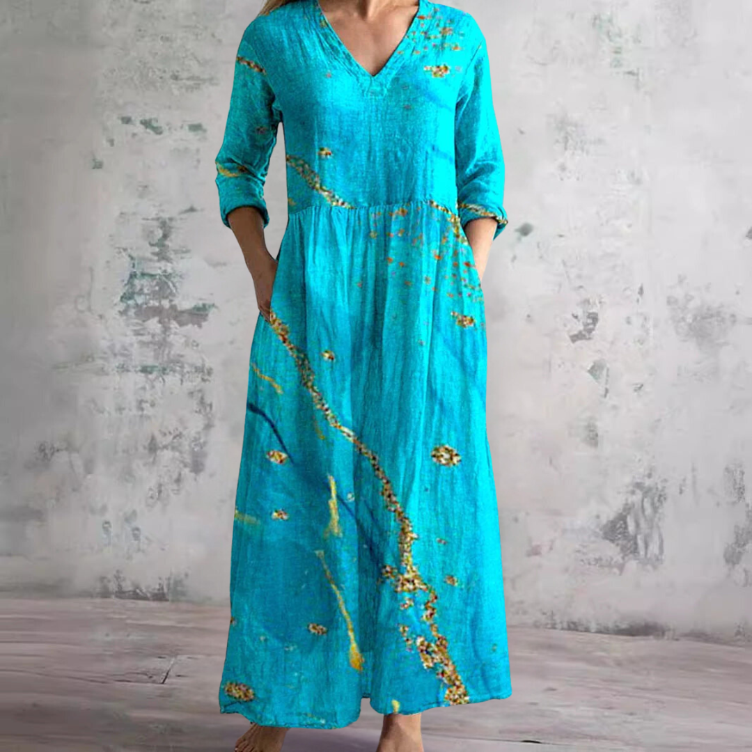 Damen Sommerkleid mit V-Ausschnitt und Blumenmuster
