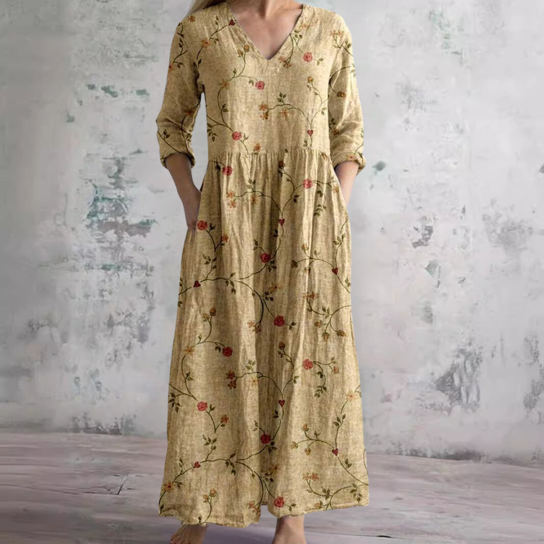 Damen Sommerkleid mit V-Ausschnitt und Blumenmuster