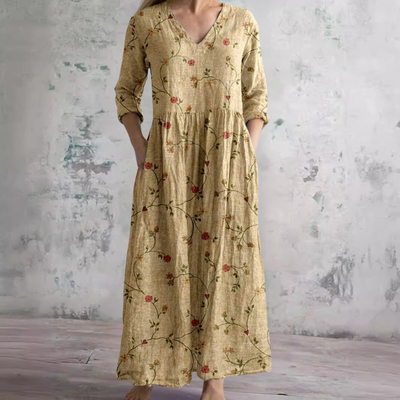 Damen Sommerkleid mit V-Ausschnitt und Blumenmuster