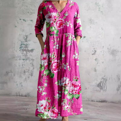Damen Sommerkleid mit V-Ausschnitt und Blumenmuster