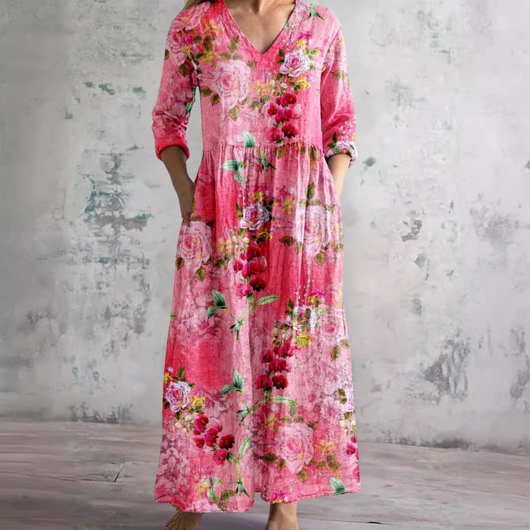 Damen Sommerkleid mit V-Ausschnitt und Blumenmuster