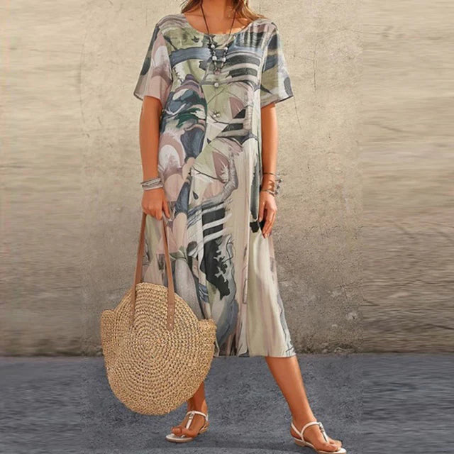 Buntes Kleid mit Kurzen Ärmeln für Damen