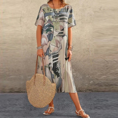 Buntes Kleid mit Kurzen Ärmeln für Damen