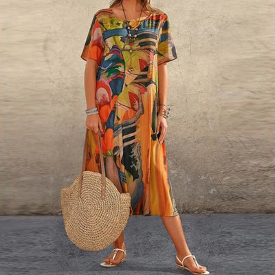 Buntes Kleid mit Kurzen Ärmeln für Damen