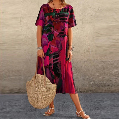 Buntes Kleid mit Kurzen Ärmeln für Damen