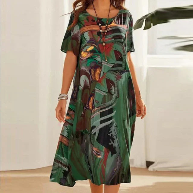 Buntes Kleid mit Kurzen Ärmeln für Damen