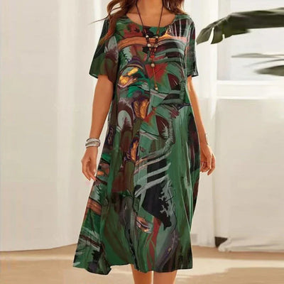 Buntes Kleid mit Kurzen Ärmeln für Damen