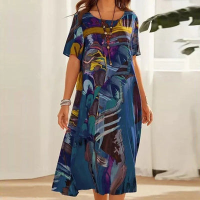 Buntes Kleid mit Kurzen Ärmeln für Damen