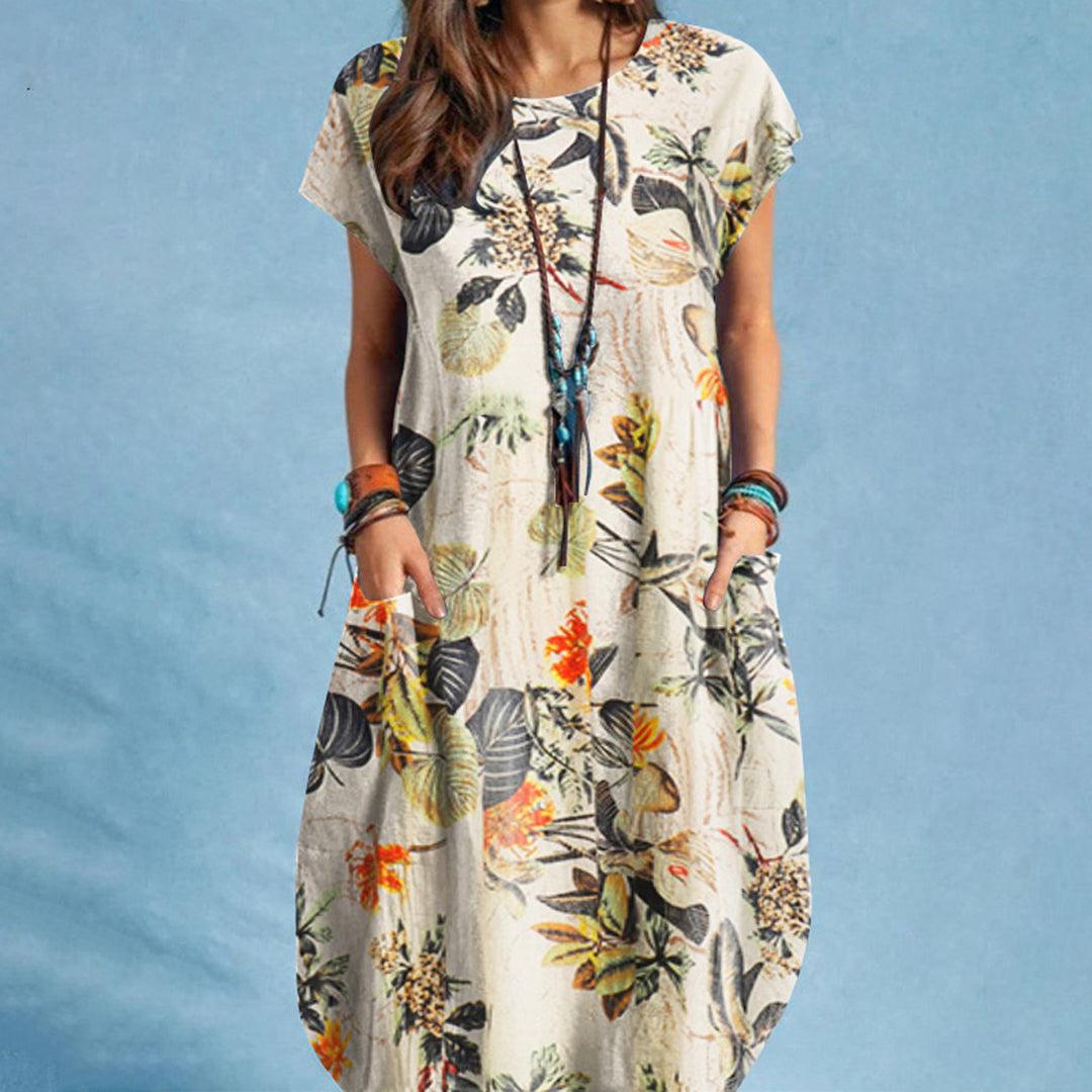 Geblümtes Kleid mit Taschen für Damen