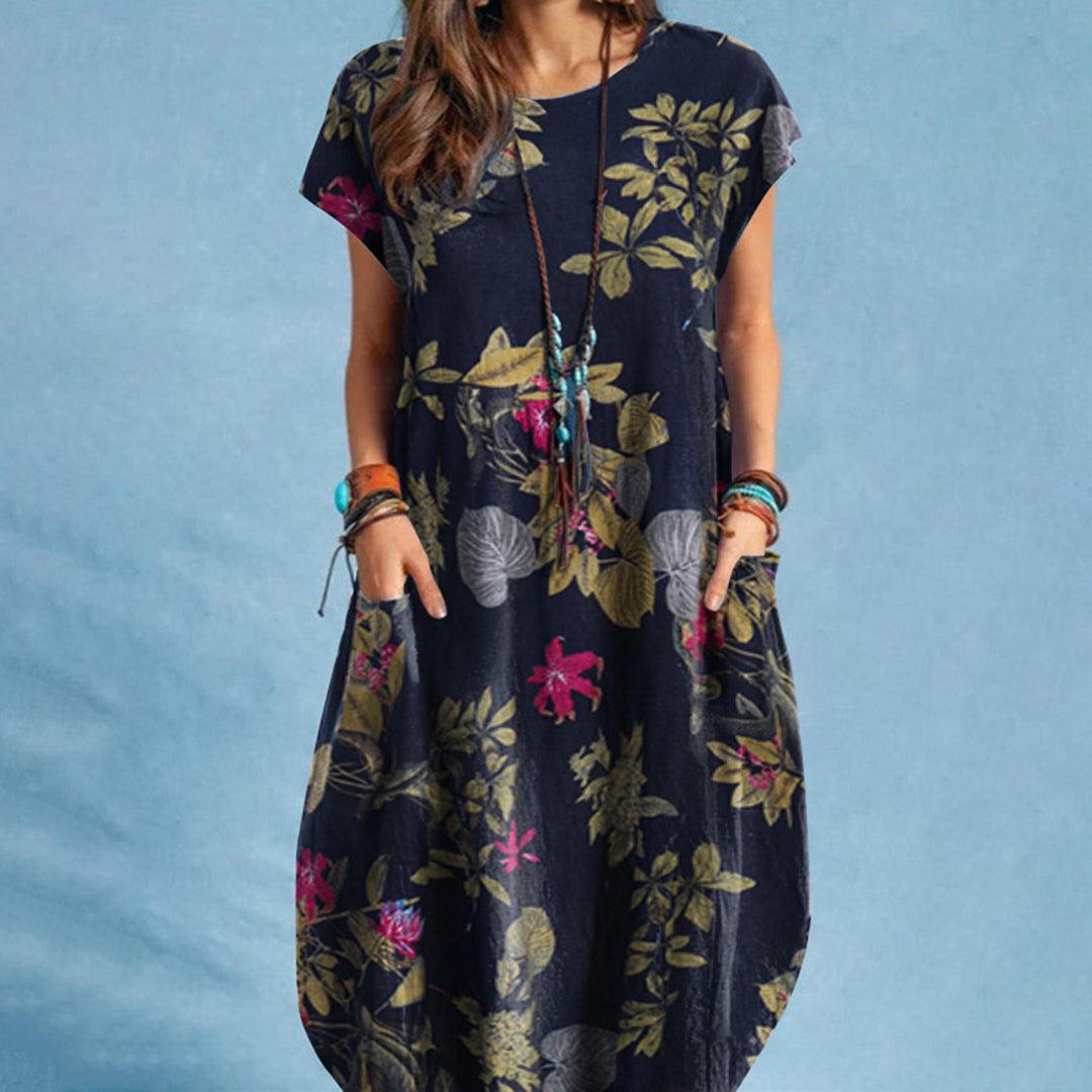 Geblümtes Kleid mit Taschen für Damen