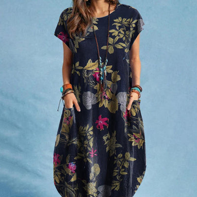 Geblümtes Kleid mit Taschen für Damen