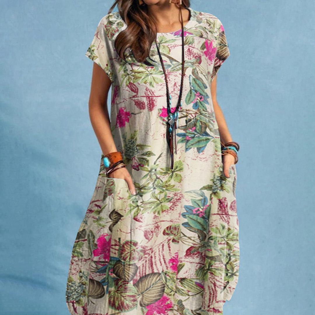 Geblümtes Kleid mit Taschen für Damen