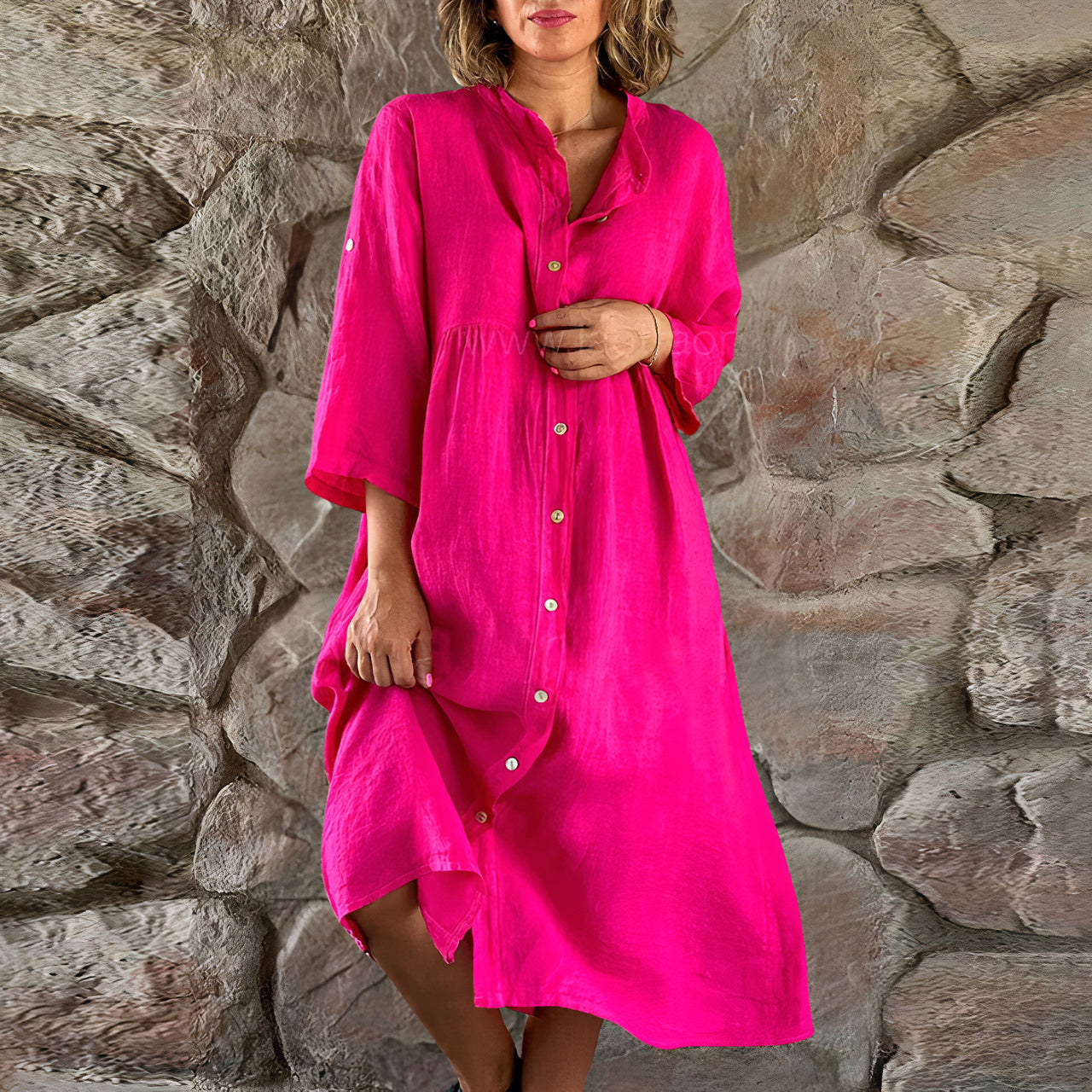 Leinenkleid mit Knöpfen für Damen