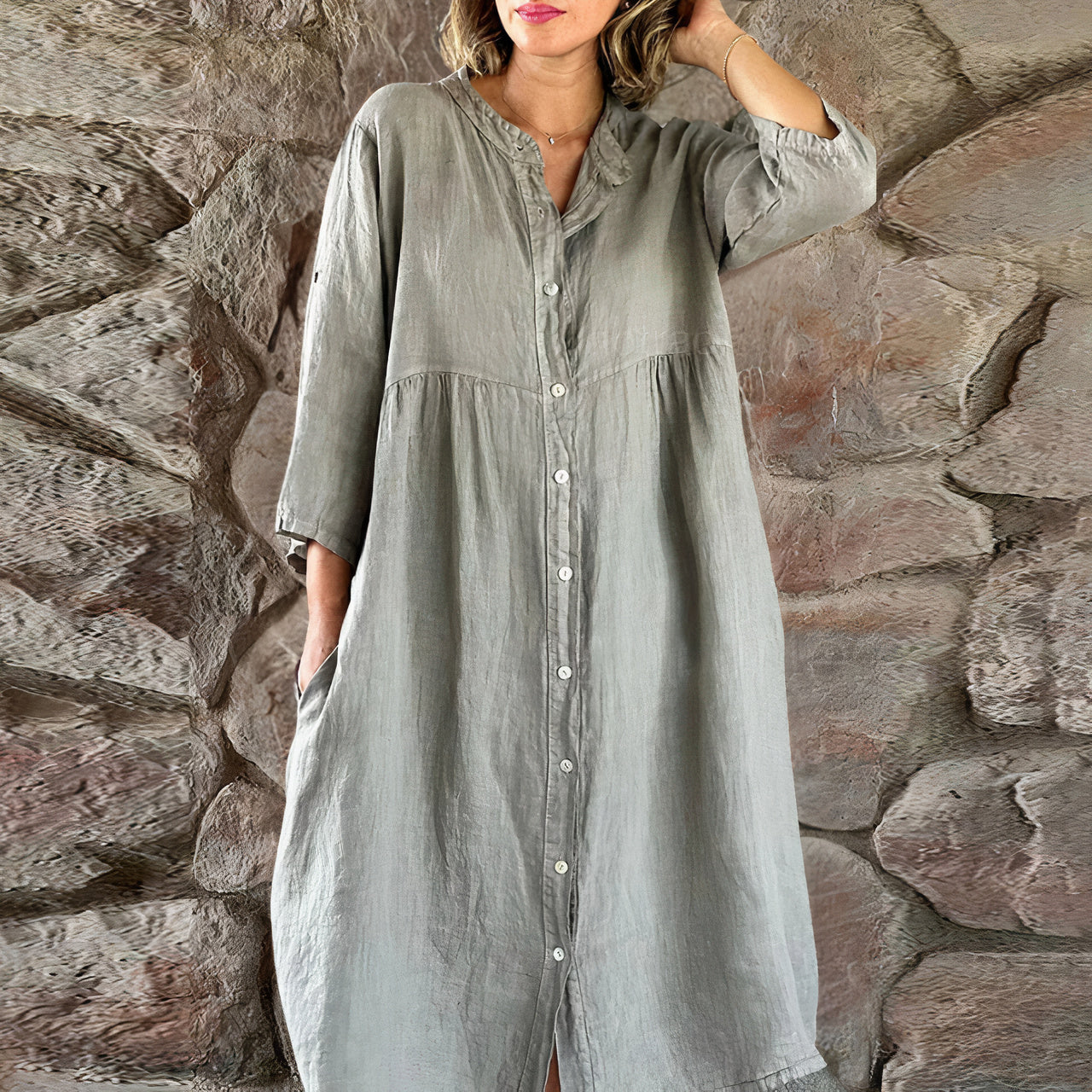 Leinenkleid mit Knöpfen für Damen