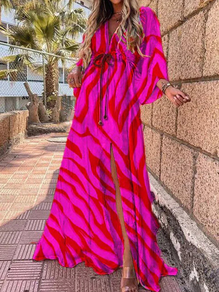 Damen Sommer-Maxi-Kleid mit grafischem Print