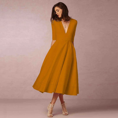 Damen Midikleid für den Sommer mit tiefem V-Ausschnitt