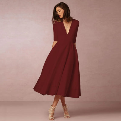Damen Midikleid für den Sommer mit tiefem V-Ausschnitt