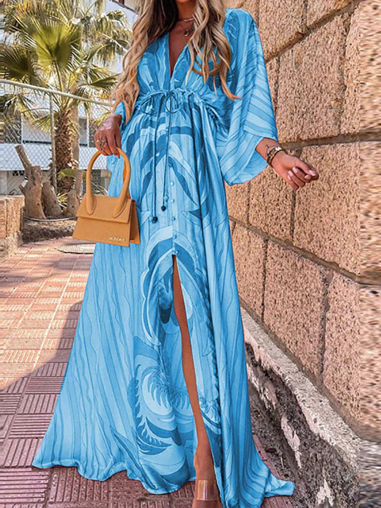 Damen Sommer-Maxi-Kleid mit grafischem Print
