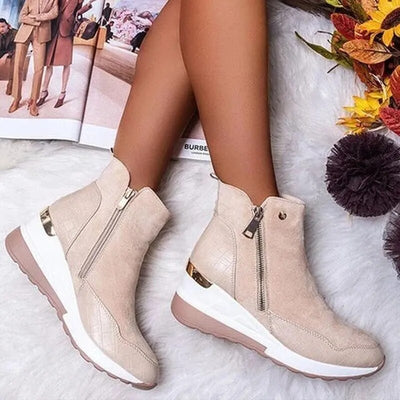 Damen Stiefeletten mit Keilsohle und Reißverschluss