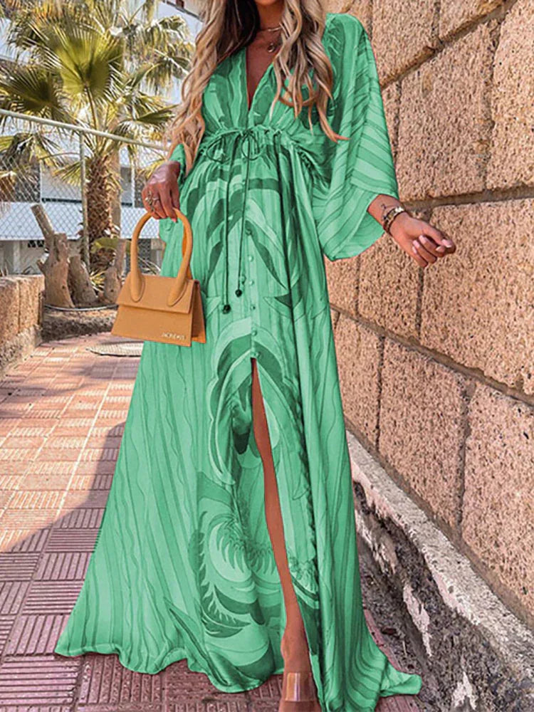 Damen Sommer-Maxi-Kleid mit grafischem Print