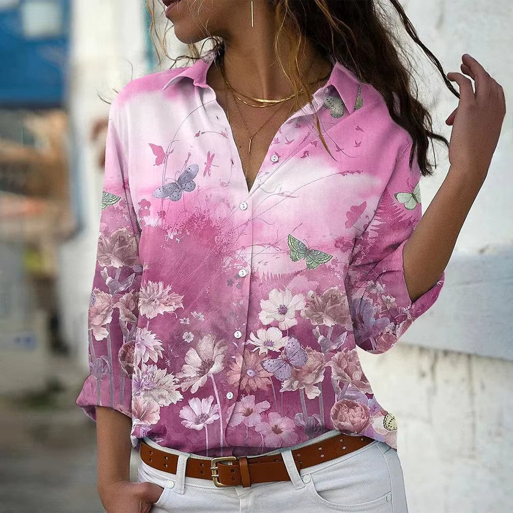 Damen Bluse mit langen Ärmeln im floralen Muster