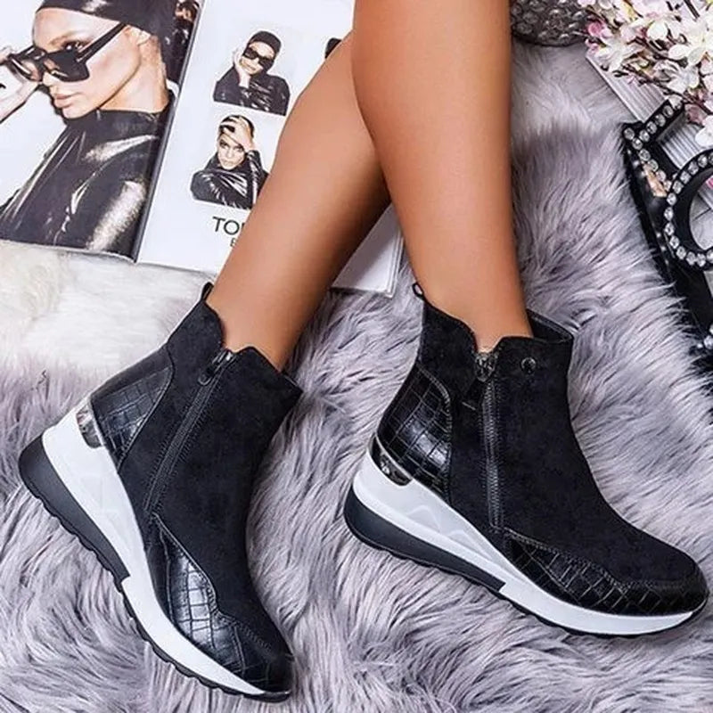 Damen Stiefeletten mit Keilsohle und Reißverschluss