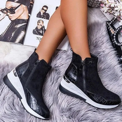 Damen Stiefeletten mit Keilsohle und Reißverschluss