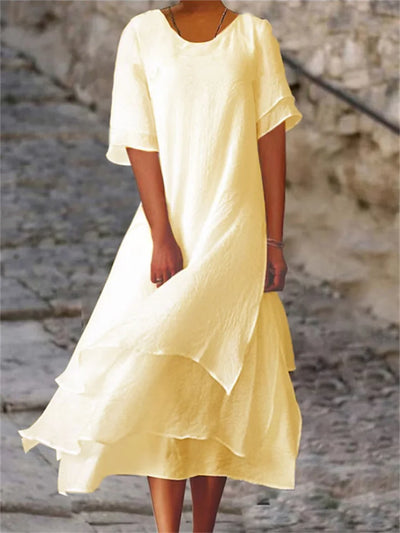 Damen-Midikleid mit kurzen Ärmeln und gestuftem Rock