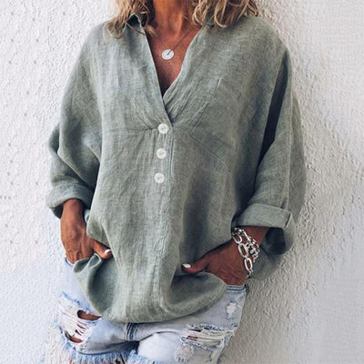 Leinenbluse mit V-Ausschnitt für Damen