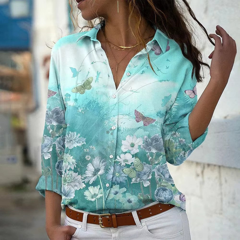 Damen Bluse mit langen Ärmeln im floralen Muster