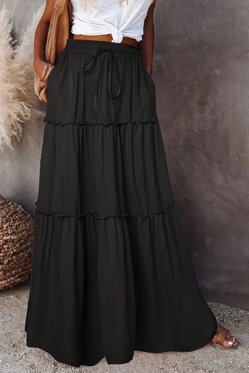 Damen Sommer Maxi Rock mit Kordelzugbund