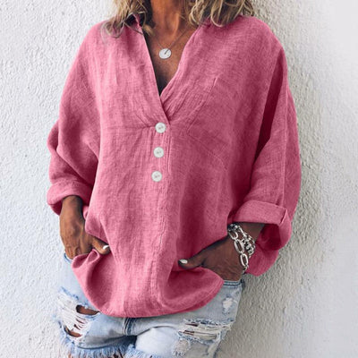 Leinenbluse mit V-Ausschnitt für Damen