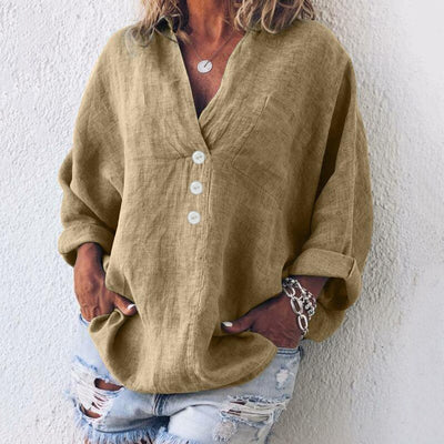 Leinenbluse mit V-Ausschnitt für Damen