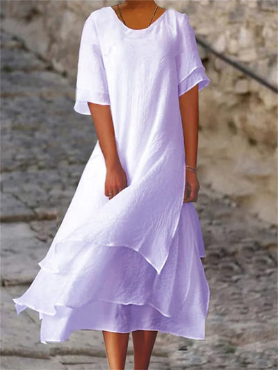 Damen-Midikleid mit kurzen Ärmeln und gestuftem Rock