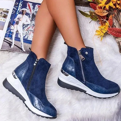 Damen Stiefeletten mit Keilsohle und Reißverschluss