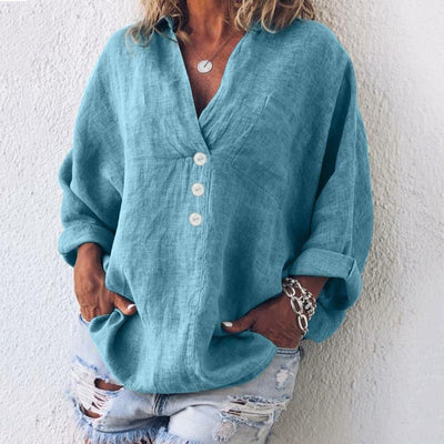 Leinenbluse mit V-Ausschnitt für Damen