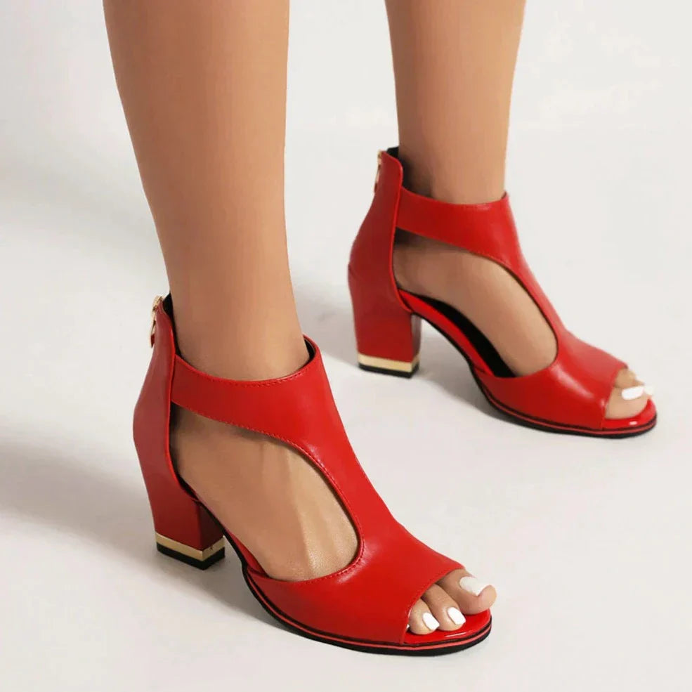 Damen Sommer Sandalen mit Blockabsatz und Offene-Zehen-Design