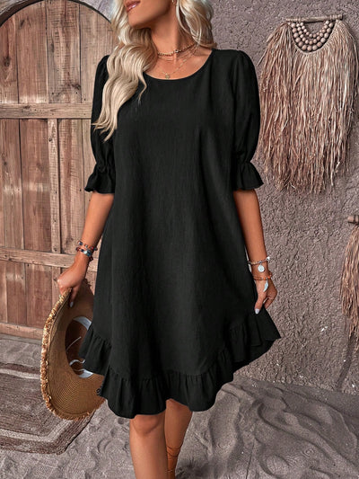Damen-Sommerkleid mit Rundhalsausschnitt und Rüschenärmeln