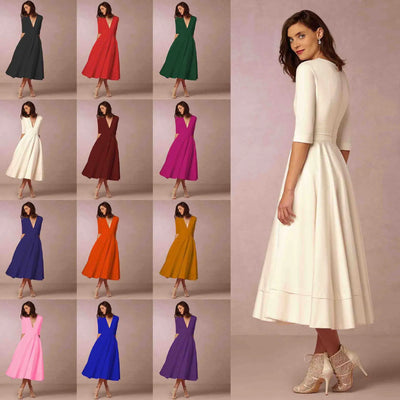 Damen Midikleid für den Sommer mit tiefem V-Ausschnitt