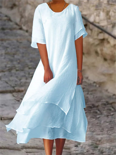 Damen-Midikleid mit kurzen Ärmeln und gestuftem Rock
