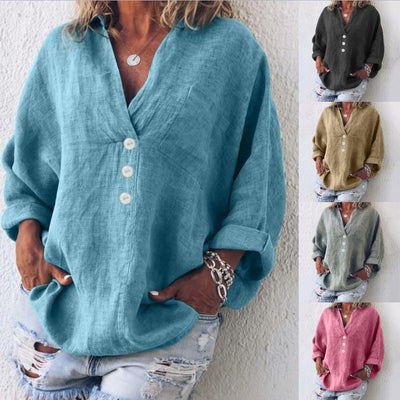 Leinenbluse mit V-Ausschnitt für Damen